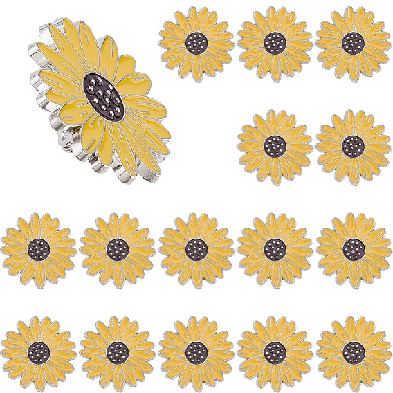 16Pcs Platinum Enamel Pin, Painting Alloy Badge for Backpack Clothes, Sunflower