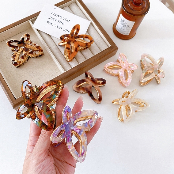 Hollow Butterfly Shape Cellulose Acetate(Resin) Claw Hair Clips, for Women Girls