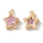 Rack Plating Brass with Cubic Zirconia Charms, Star Charm, Cadmium Free & Lead Free, with Jump Ring, Real 18K Gold Plated