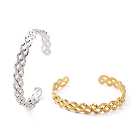 304 Stainless Steel Cuff Bangles, Hollow Wave Bangles for Women