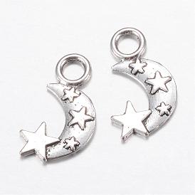 Pendentifs en alliage de style tibétain, lune et étoiles, sans cadmium et sans plomb