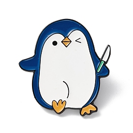 Penguin with Knife Enamel Pin, Cartoon Alloy Brooch for Backpack Clothes, Electrophoresis Black