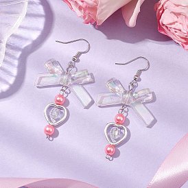 Acrylic Dangle Earrings for Women, with Iron Earring Hook Findings, Bowknot