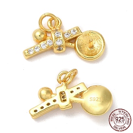 925 Sterling Silver Micro Pave Cubic Zirconia Peg Bails Charms, Bowknot Charm, with 925 Stamp, for Half Drilled Beads