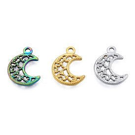 201 Stainless Steel Pendants, Hollow, Moon with Star