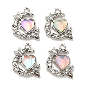 Platinum Alloy Glass Pendants, with Resin, Moon with Heart & Arrow