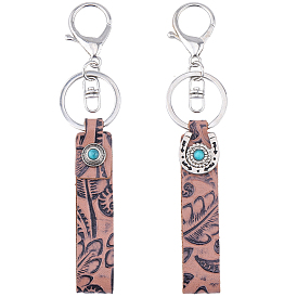 2 шт. 2 стили брелки из искусственной кожи бирюзового цвета, с застежками-брелками из сплава, прямоугольные, платина