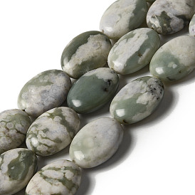 Natural Peace Jade Beads Strands, Flat Oval