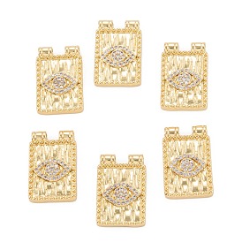 Brass Micro Pave Cubic Zirconia Pendant, Long-Lasting Plated, Rectangle with Eye