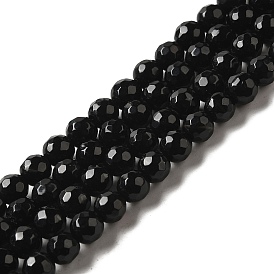 Perles de pierres fines , noir onyx, naturel à facettes (128 facettes) rond, teints et chauffée
