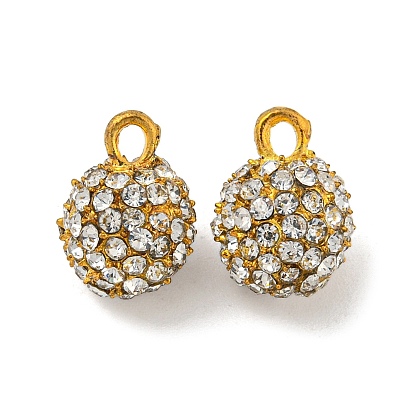 Rack Plating Brass Pendants, with Crystal Rhinestone, Round Ball Charms, Long-Lasting Plated, Lead Free & Cadmium Free