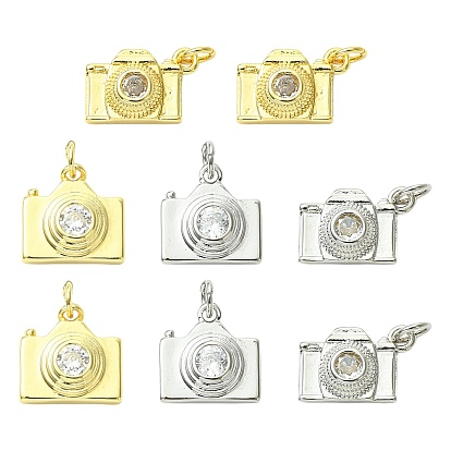 8шт. 4 стили латунные подвески для фотоаппаратов с инкрустацией кубическим цирконием, долговечный, без кадмия и без свинца, стойки покрытие, с целью перехода в кольце