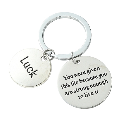 Подвески из сплава, с железной фурнитурой, плоские круглые со словом