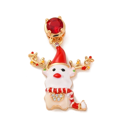 Рождественские тематические латунные подвески с микропаве и кубическим цирконием, с эмалью, реальный 18 k позолоченный, снеговик
