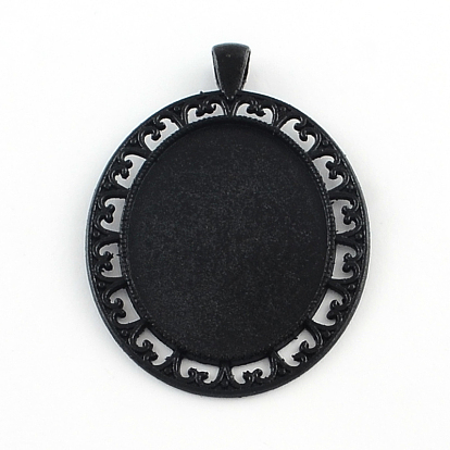 Electrophoresis Alloy Oval Big Pendant Cabochon Settings, Cadmium Free & Nickel Free & Lead Free, Tray: 40x30mm, 61x42.5x2mm, Hole: 6x4mm