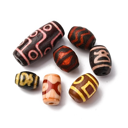 Тибетского стиля бусы дзи, природных бисера агат, баррель, окрашенная и подогревом