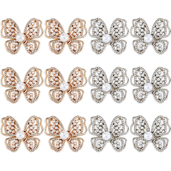 12ПК 2 цветные железные пуговицы со стразами, с имитацией жемчуга, бабочка