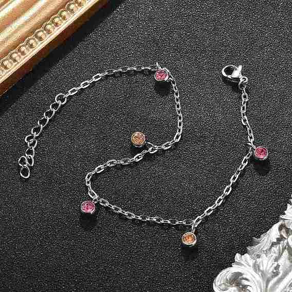 304 браслеты из нержавеющей стали горный хрусталь, плоские круглые браслеты с подвесками для женщин