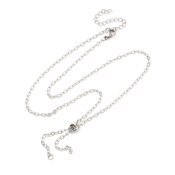 Регулируемые 304 цепочки из нержавеющей стали с текстурированными тросами, слайдер-ожерелья, с прыжковых колец