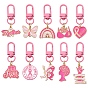 10 pièces 10 styles Pendentif fleur en alliage émaillé, ruban de sensibilisation au cancer du sein, avec fermoir pivotant