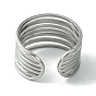 304 Stainless Steel Open Cuff Ring, Hollow Multi Lines