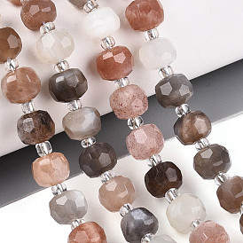 Натуральный лунный камень бисер нитей, с бисером, граненые, рондель