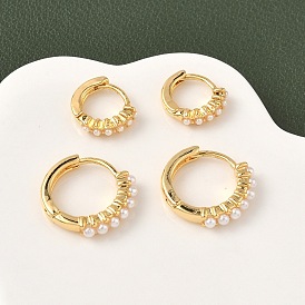 Латунные серьги обруча, с абс пластмассовой имитационной жемчужиной, без никеля 