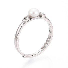 Регулируемые 925 открытые кольца-манжеты из стерлингового серебра с пресноводным жемчугом, круглые