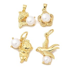 Rack Plating Brass Pendants, with ABS Imitation Pearl, Long-Lasting Plated, Lead Free & Cadmium Free, Real 18K Gold Plated