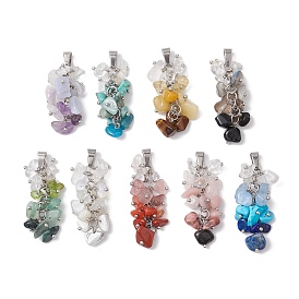 9Pcs 9 Styles Gradient Color Mixed Gemstone Chip Pendants, Gems Tassel Charms with 304 Stainless Steel Snap on Bails, Stainless Steel Color