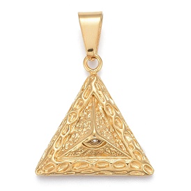304 Stainless Steel Pendants, with Crystal Rhinestone, Textured, Triangle with Eye