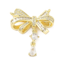 Rack Plating Brass Pave Clear Cubic Zirconia Connector Charms, Bowknot Links, Cadmium Free & Lead Free, Long-Lasting Plated