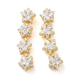 Brass Micro Pave Cubic Zirconia Stud Earrings, Star Bar Stud Earring for Women, Long-Lasting Plated