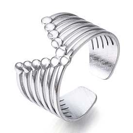 304 Stainless Steel Initial Letter V Open Cuff Ring, Hollow Chunky Ring for Women