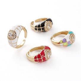 Латунные кольца из манжеты с прозрачным цирконием, с эмалью, долговечный, овальные, золотые