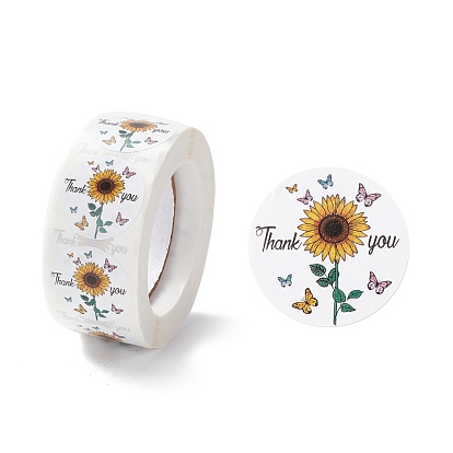 Thank You Stickers Roll, Flat Round Paper Gift Tag Stickers, Adhesive Labels Stickers