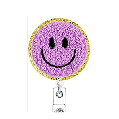 Smiling Face Wool Chenille Clip-On Retractable Badge Holders, Badge Reels, Alloy Alligator Clip Tag Card Holders
