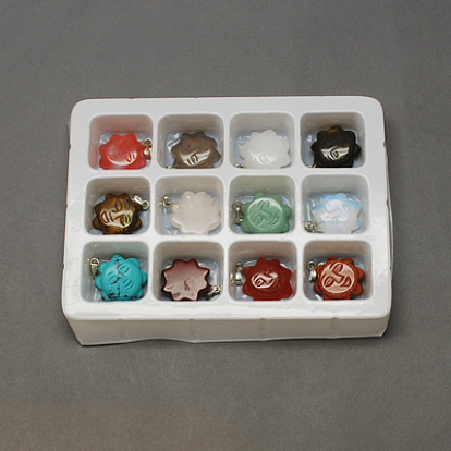 Gemstone Pendants, with Brass Clasps, Mixed Stone, 24x20x6mm, Hole: 6x2mm, 12pcs/box