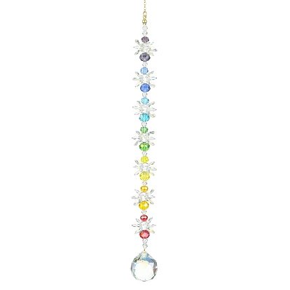 Teardrop Glass Pendants Decoration, with Brass Cable Chains and 304 Stainless Steel Jump Rings, for Home Decoration