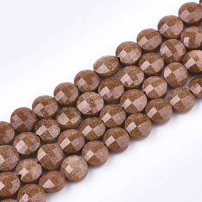 Synthetic Goldstone Beads Strands, Faceted, Flat Round