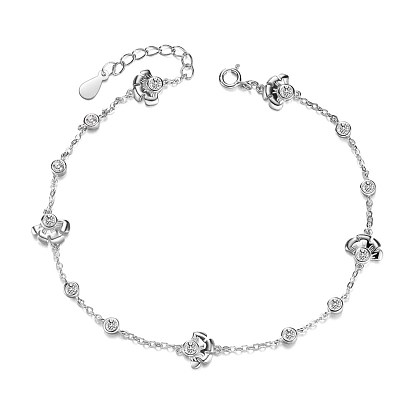 SHEGRACE Trendy 925 Sterling Silver Cubic Zirconia Anklets, Flower and Flat Round
