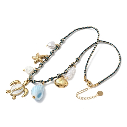 Океан 304 ожерелья с подвесками в форме панциря морской звезды и черепахи из нержавеющей стали и пластика с натуральным жемчугом и натуральными раковинами для женщин, белые