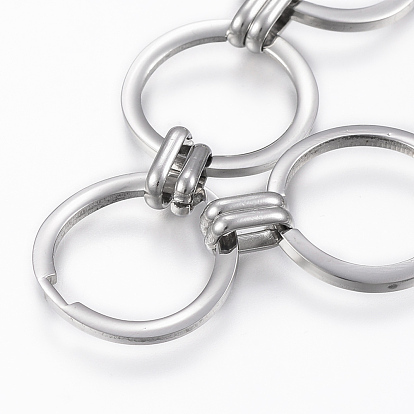304 Stainless Steel Link Bracelets, with Lobster Claw Clasps, Ring