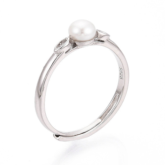 Регулируемое кольцо из стерлингового серебра с кубическим цирконием., кольцо-манжета с натуральной пресноводной жемчужиной