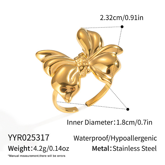 Кольца-манжеты из нержавеющей стали с бантом для женщин, реальный 18 k позолоченный