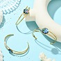 3Pcs 3 Styles Natural Abalone Shell 304 Stainless Steel Open Cuff Bangle Sets with Enamel, Flat Round