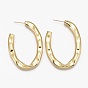 Brass Stud Earrings, Half Hoop Earrings, with Ear Nuts, Long-Lasting Plated, Hammered, Oval