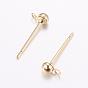 Brass Stud Earring Findings, with Loop, Long-Lasting Plated, Real 18K Gold Plated, Cadmium Free & Nickel Free & Lead Free