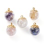 Natural Mixed Gemstone Chip Pendants, with Golden Plated Alloy Bead Caps, Brass Ball Head pins and Glass Globe Bottles, Round
