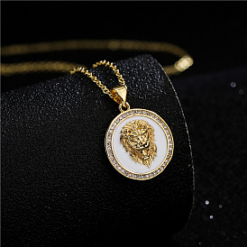 Collier pendentif lion blanc plaqué or k avec bijoux en pierre de zircon en cuivre